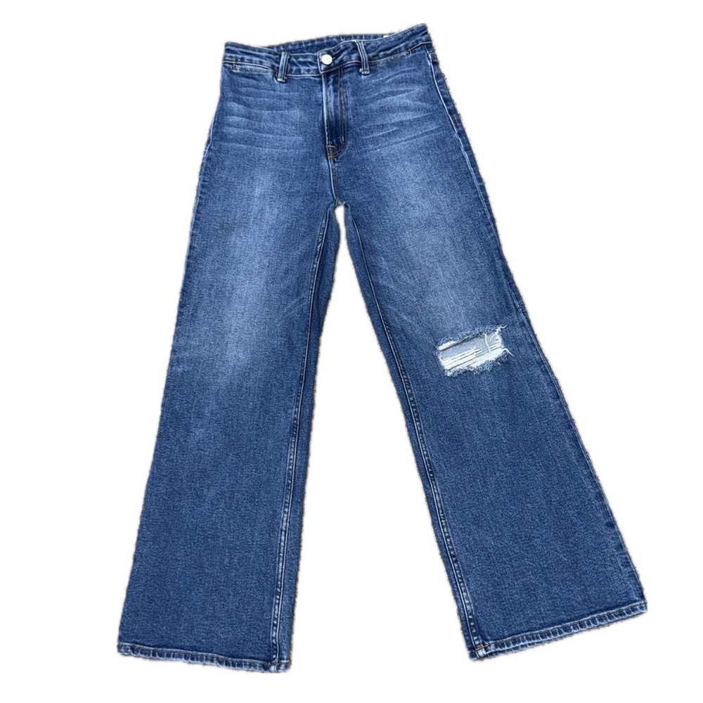 NOEND DENIM Women's Wide Leg Distressed Knee‎ Crop Jeans | Made In USA | Sz 27
